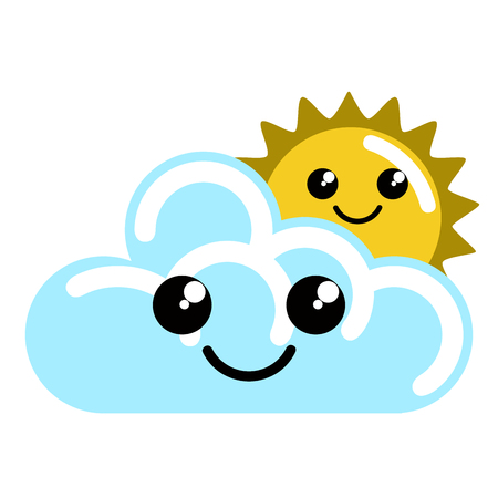 Happy cute sun and cloud weather icon. Vector illustration designのイラスト素材
