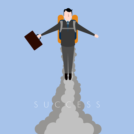 Businessman flying with a jetpack. Success business concept image. Vector illustration designのイラスト素材