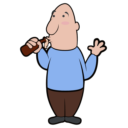 Happy cartoon character drinking beer. Vector illustration designのイラスト素材