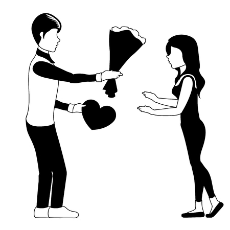 Man giving presents to his girlfriend. Valentine day. Vector illustration designのイラスト素材