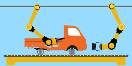 Industrail robot arm repair a truck. Vector illustration designのイラスト素材