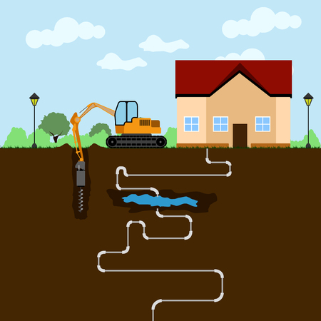 View of a house construction. Vector illustration designのイラスト素材
