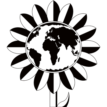 Silhouette of an earth planet in a sunflower. Vector illustration designのイラスト素材