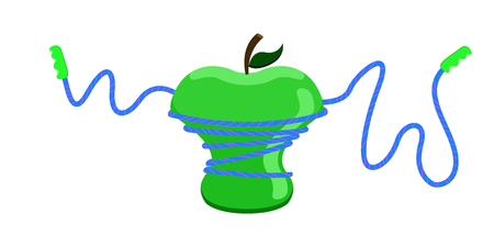 Green apple with a rope around. Fitness concept. Vector illustration designのイラスト素材