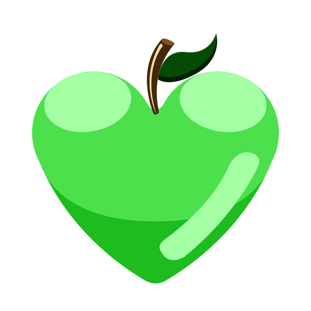 Green apple with a heart shape. Fitness concept. Vector illustration designのイラスト素材