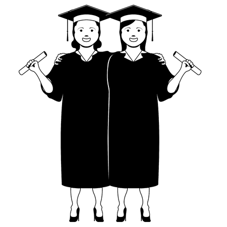 Pair of happy graduating women. Vector illustration designのイラスト素材
