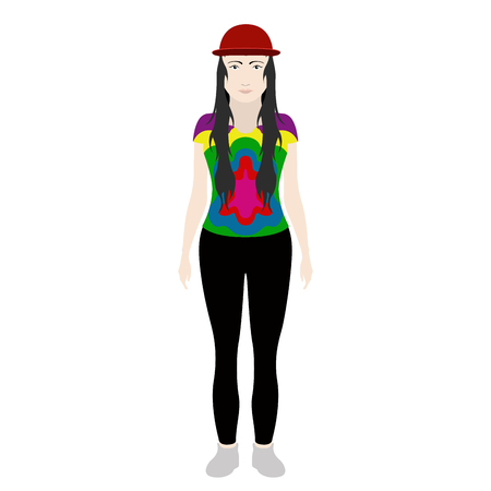 Isolated hipster girl with a hat. Vector illustration designのイラスト素材