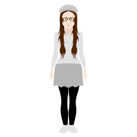 Isolated hipster girl with glasses and a hat. Vector illustration designのイラスト素材
