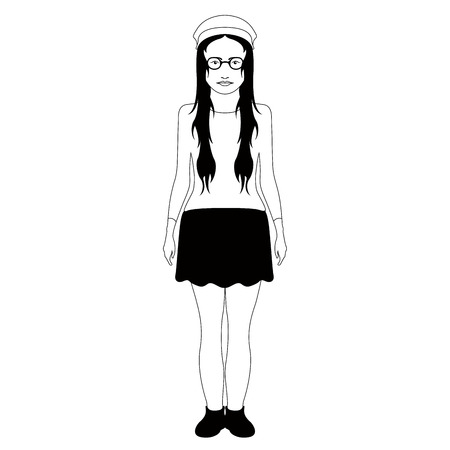 Isolated hipster girl with glasses and a hat. Vector illustration designのイラスト素材