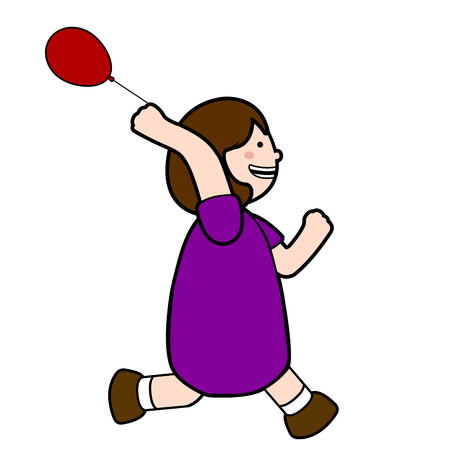 Happy girl running with a balloon. Vector illustration designのイラスト素材