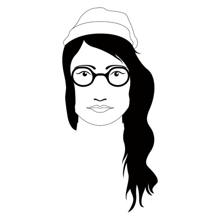 Hipster girl avatar with a winter hat and glassesのイラスト素材