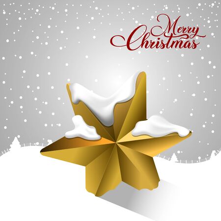 Merry christmas poster with a golden star and snow - Vectorのイラスト素材