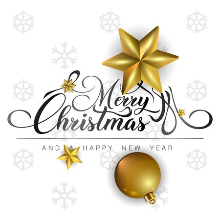 Merry christmas poster with a christmas balls and golden star - Vectorのイラスト素材