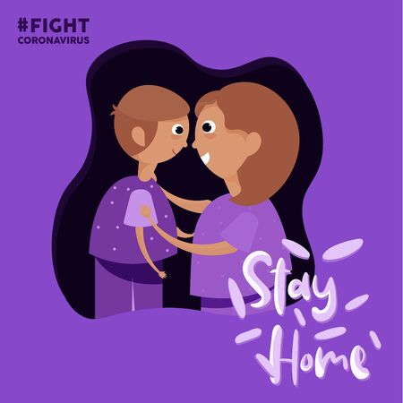 Stay in home poster. Mom and son - Vectorのイラスト素材