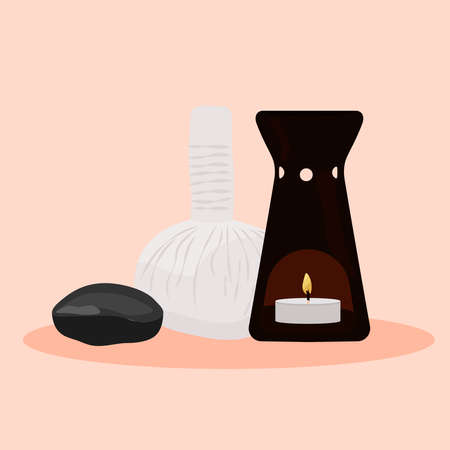 Candle warm stones articles spa in dark background relax icon- Vectorのイラスト素材