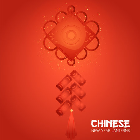 Chinese year red lamp circle in red background celebration new year icon- Vectorのイラスト素材