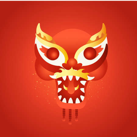 Chinese year red lamp mask in red background celebration new year icon- Vectorのイラスト素材