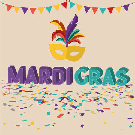 Mardi gras invitational poster with ornaments mask with feathers Vectorのイラスト素材