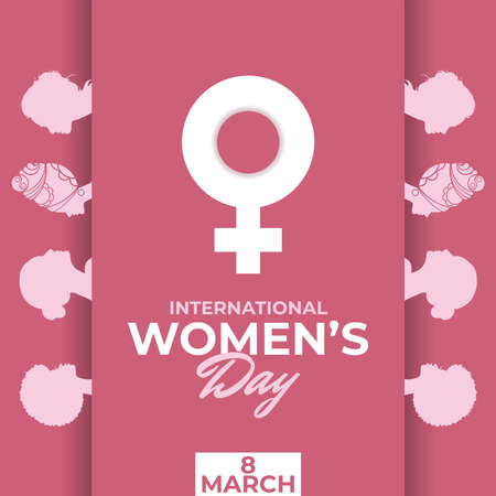 Women day card with gender symbol female and women silhouette Vectorのイラスト素材