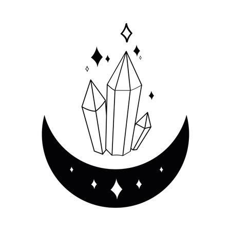 Isolated esoteric crystal with moon symbols Esoterism sketch icon Vectorのイラスト素材