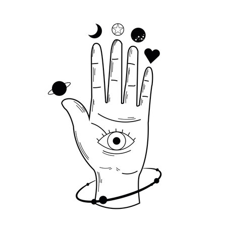 Isolated hand with an eye and star symbols Esoterism sketch icon Vectorのイラスト素材