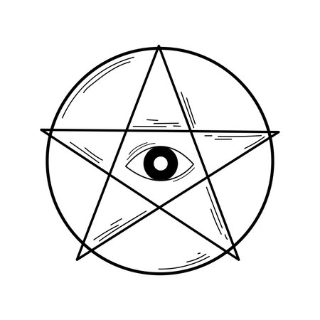 Isolated five point star with an eye Esoterism sketch icon Vectorのイラスト素材