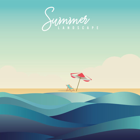 Colored summer trip scenary with a resort umbrella Vectorのイラスト素材