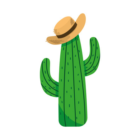 Isolated green cactus with a hat Flat design Vectorのイラスト素材