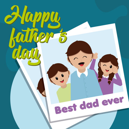Happy fathers day card Man with childrens Instant photography Vectorのイラスト素材