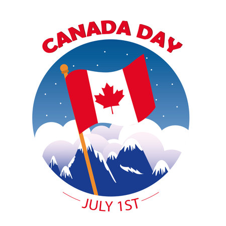 Happy Canada day poster Mountains with flag of Canada Vectorのイラスト素材