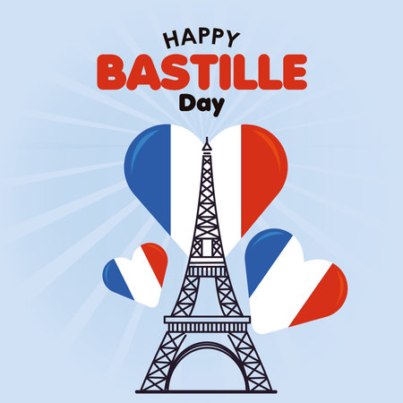 Colored bastille day poster Eiffel tower and heart shapes Vectorのイラスト素材