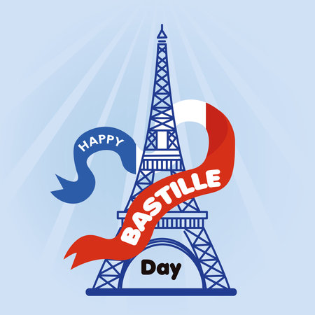 Colored bastille day poster Eiffel tower with ribbon Vectorのイラスト素材