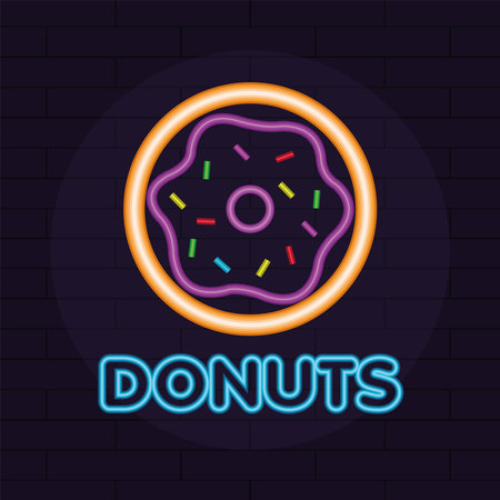 Isolated sweet donut neon icon Fast food menu Vectorのイラスト素材