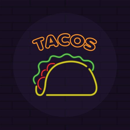 Isolated taco neon icon Fast food menu Vectorのイラスト素材