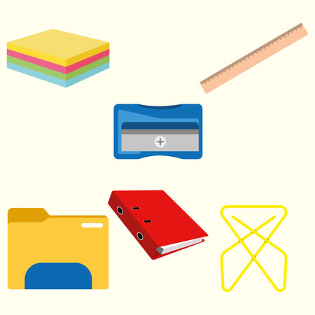Set of different colored office supplies icons Vectorのイラスト素材