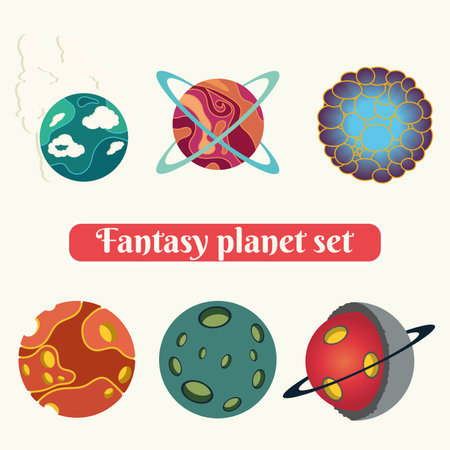 Set of colored sci fi fantasy planet icons Vectorのイラスト素材