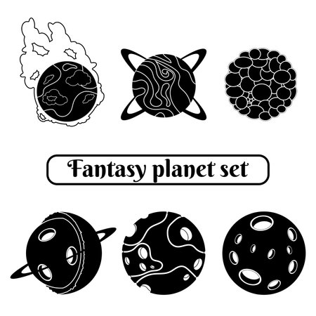 Set of silhouettes of sci fi fantasy planets Vectorのイラスト素材