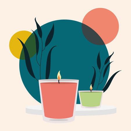 Group of candles for amoratherapy and leaves Vectorのイラスト素材