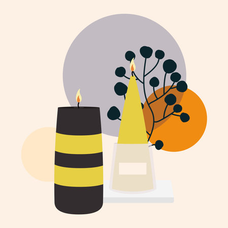 Group of candles for amoratherapy and leaves Vectorのイラスト素材
