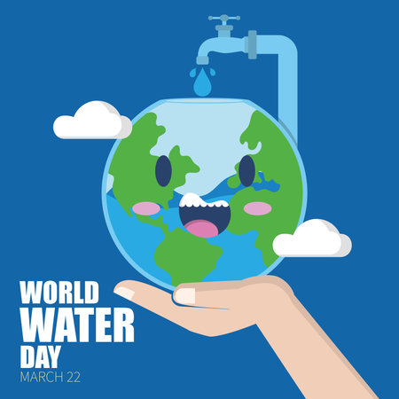 Hand holding a happy planet earth World water day Vectorのイラスト素材