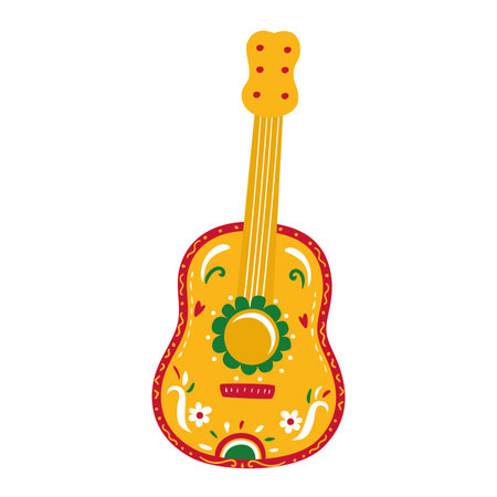 Isolated colored decorated wooden guitar icon Vectorのイラスト素材