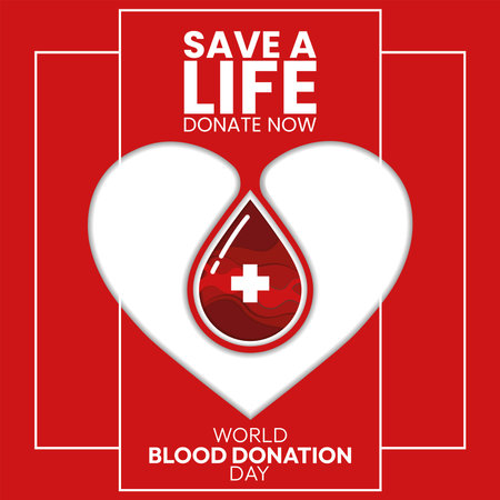 Blood donation concept poster Isolated blood drop with heart shape Vectorのイラスト素材