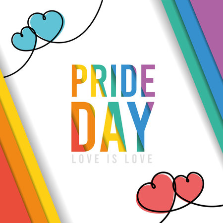 Happy colored pride day poster Rainbow colors with heart shapes Vectorのイラスト素材