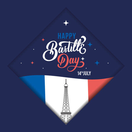 Colored bastille day template with landmark and french flag Vectorのイラスト素材