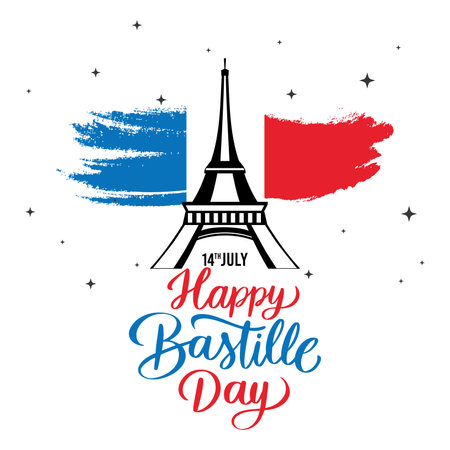 Colored bastille day template with landmark and french flag Vectorのイラスト素材