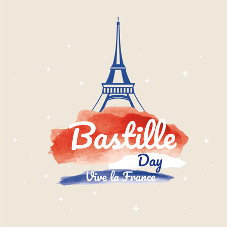 Colored bastille day template with landmark and french flag Vectorのイラスト素材