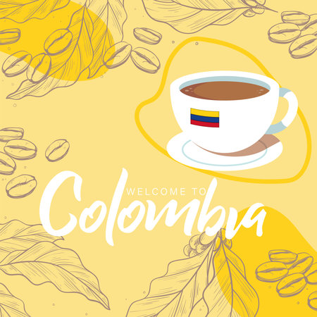 Colored colombia travel template with coffee bean and cup Vectorのイラスト素材