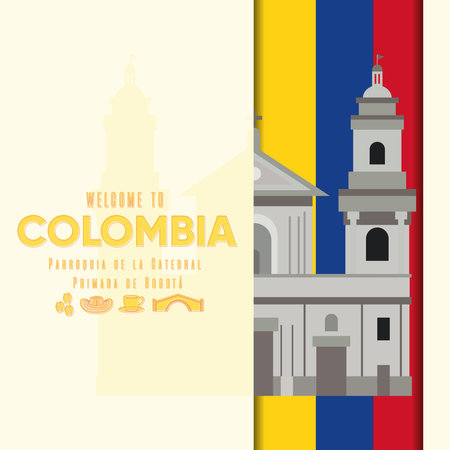 Colored colombia travel poster with traditional church landmark Vectorのイラスト素材