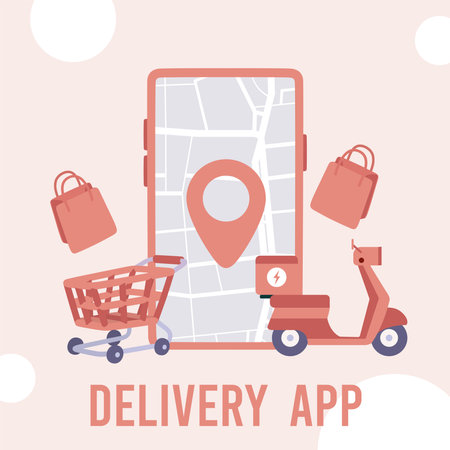 Isolated smartphone with map and delivery app icons Vectorのイラスト素材