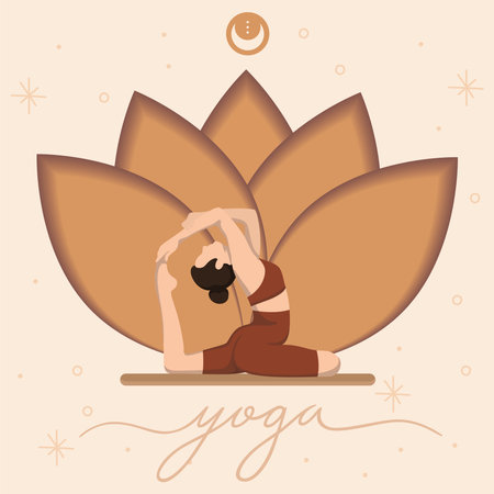 Cute girl character doing yoga concept template Vectorのイラスト素材